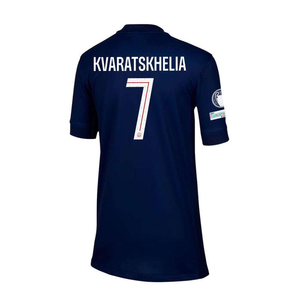 Khvicha Kvaratskhelia 7 Paris Saint-Germain 2025/26 Final Match Detail Home Jersey – YOUTH, Navy