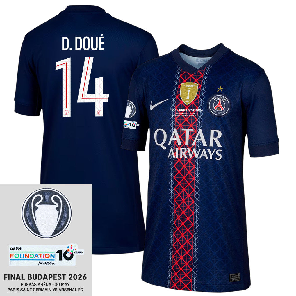 Désiré Doué 14 Paris Saint-Germain 2025/26 Final Match Detail Home Jersey – YOUTH, Navy