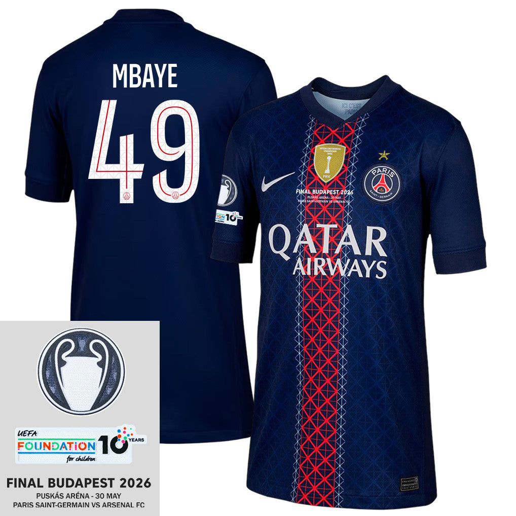 Ibrahim Mbaye 49 Paris Saint-Germain 2025/26 Final Match Detail Home Jersey – YOUTH, Navy
