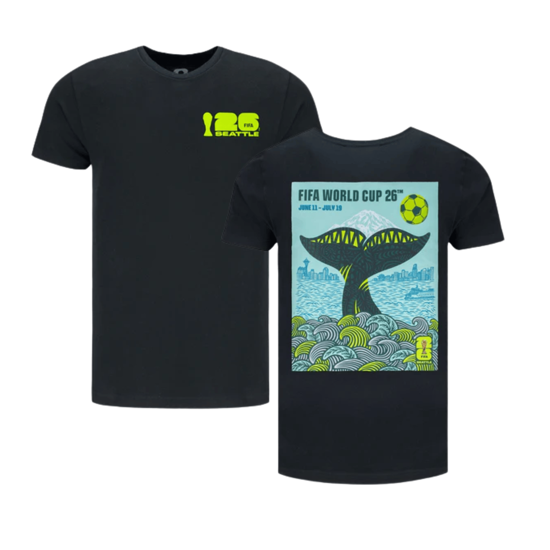 Seattle FIFA World Cup 2026 Wave Poster Graphic T-Shirt - Black