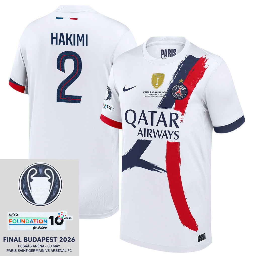 Achraf Hakimi 2 Paris Saint-Germain 2025/26 Final Match Detail Away Jersey – YOUTH, White