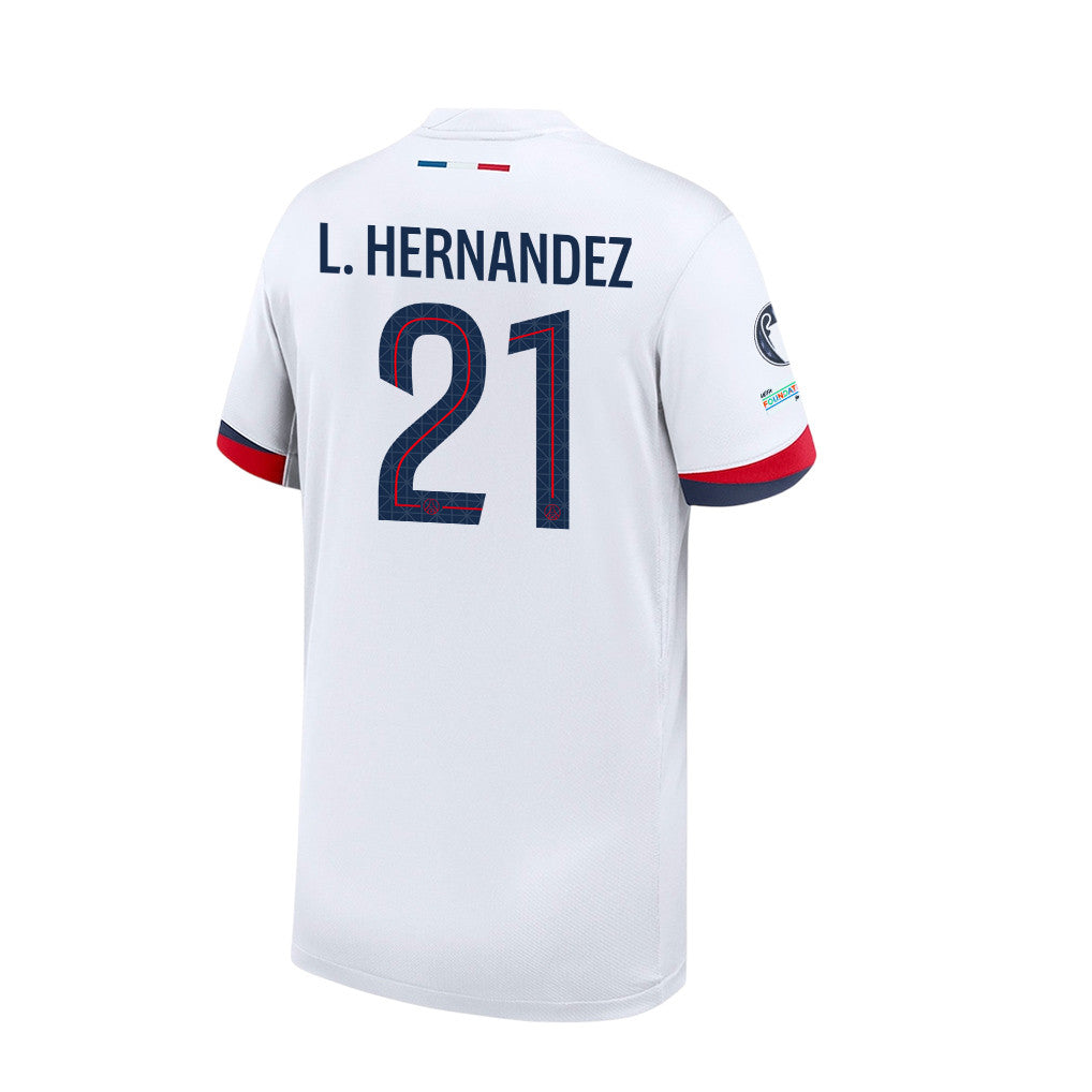 Lucas Hernández 21 Paris Saint-Germain 2025/26 Final Match Detail Away Jersey – YOUTH, White