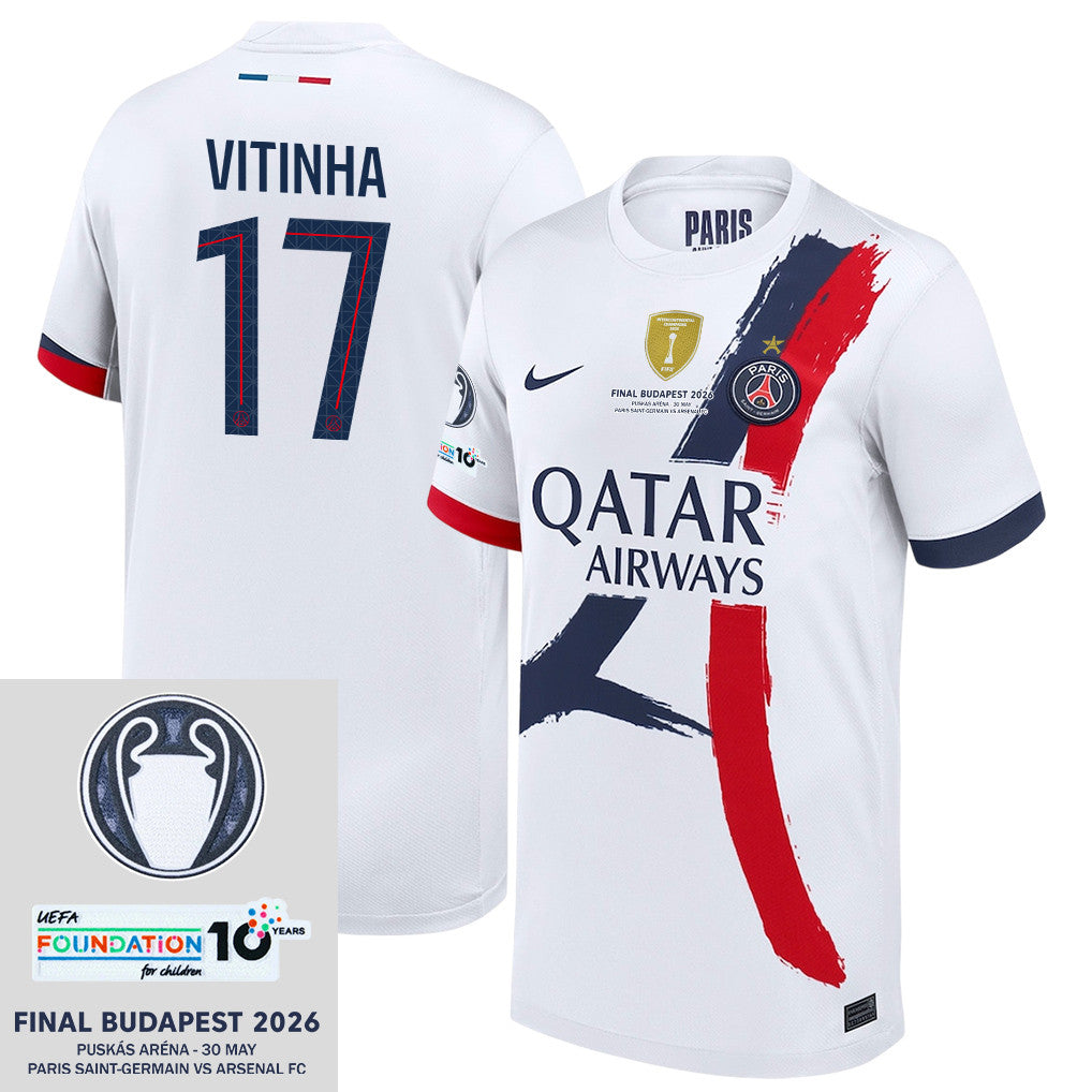 Vitinha 17 Paris Saint-Germain 2025/26 Final Match Detail Away Jersey – YOUTH, White