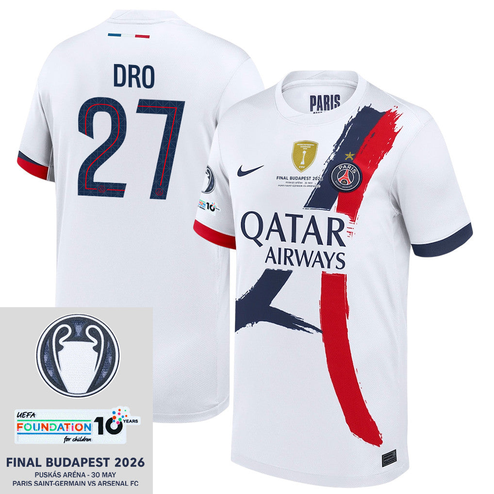 Dro Fernández 27 Paris Saint-Germain 2025/26 Final Match Detail Away Jersey – YOUTH, White