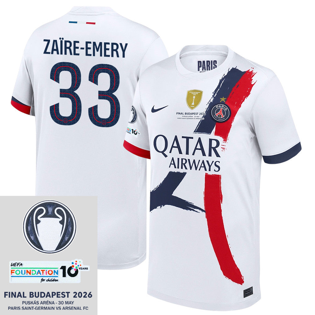 Warren Zaïre-Emery 33 Paris Saint-Germain 2025/26 Final Match Detail Away Jersey – YOUTH, White