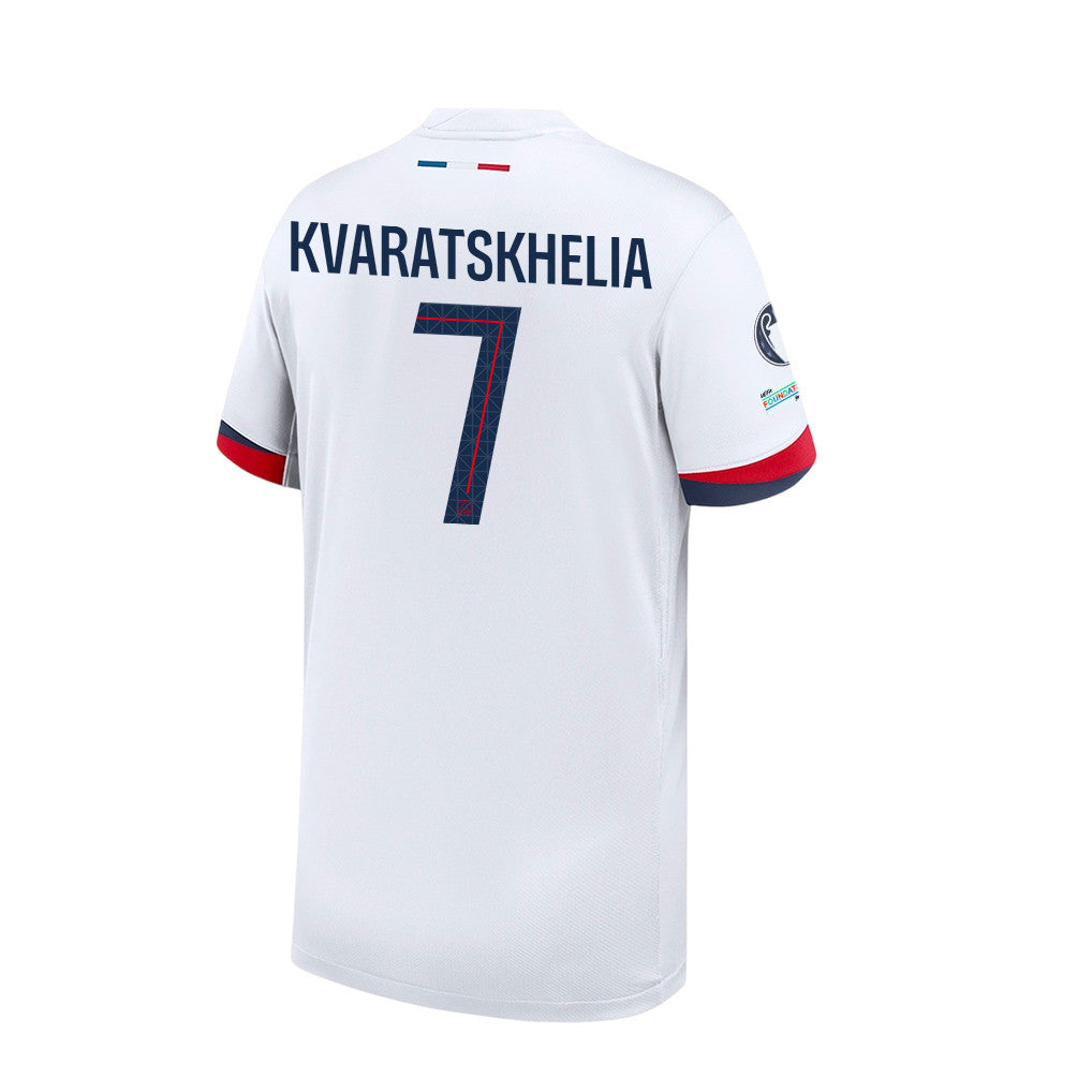Khvicha Kvaratskhelia 7 Paris Saint-Germain 2025/26 Final Match Detail Away Jersey – YOUTH, White