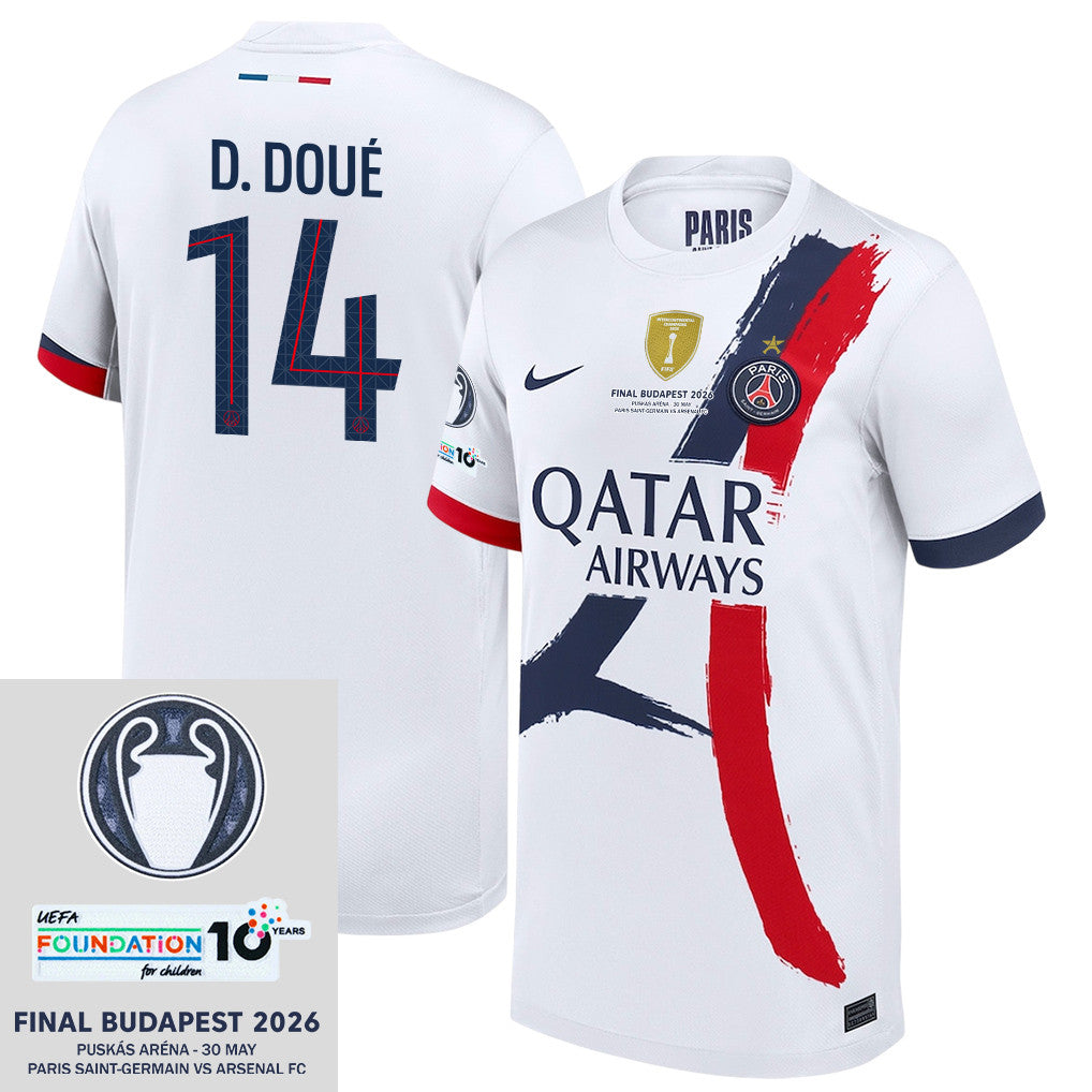 Désiré Doué 14 Paris Saint-Germain 2025/26 Final Match Detail Away Jersey – YOUTH, White
