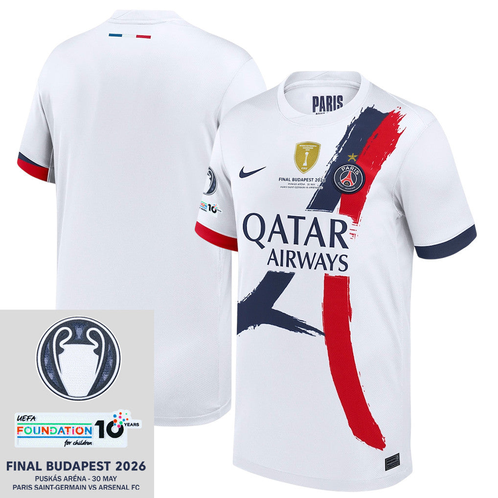 Paris Saint-Germain 2025/26 Final Match Detail Away Jersey – YOUTH, White