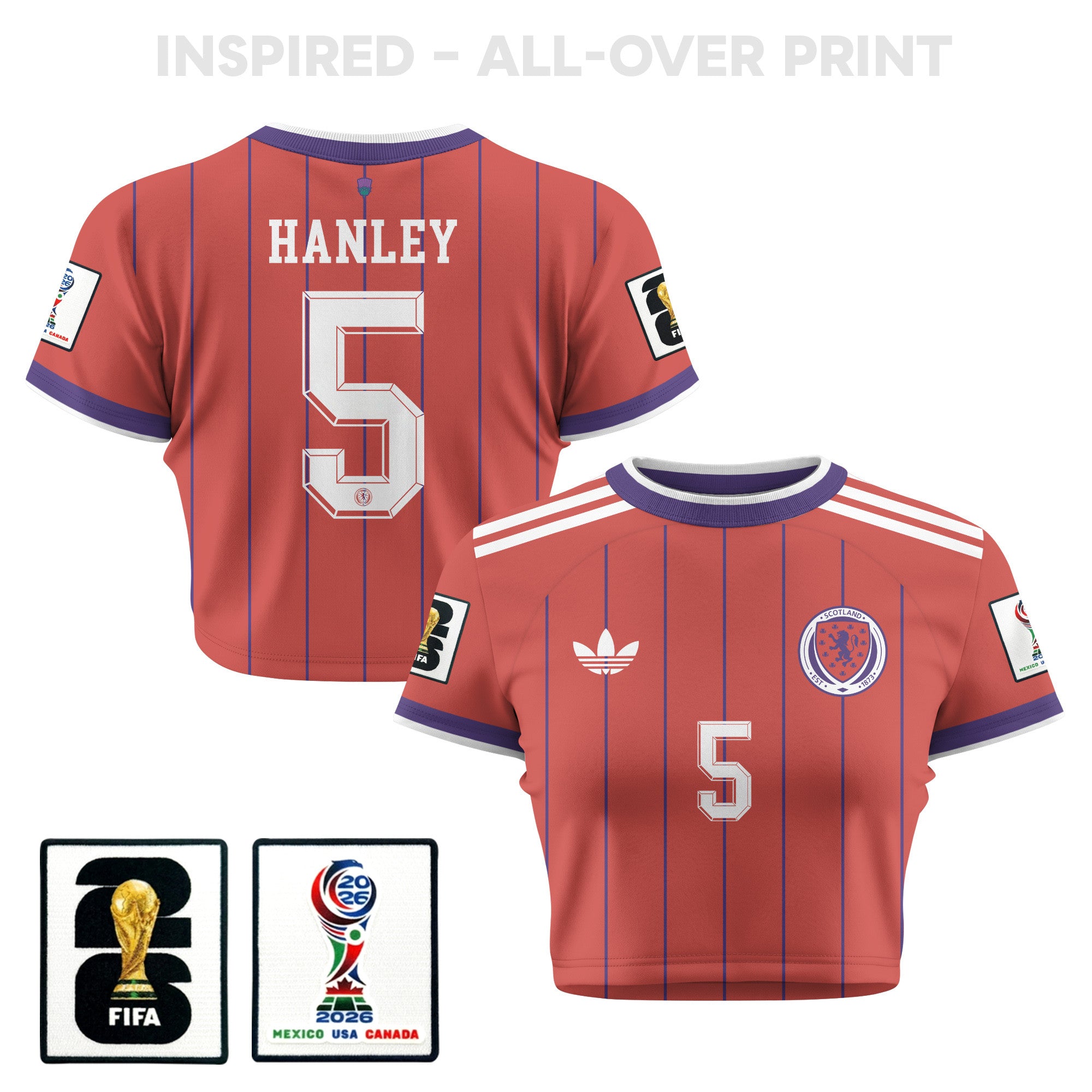 Grant Hanley 5 Scotland 2026 Women's Away All-Over Print Cropped Jersey - Red