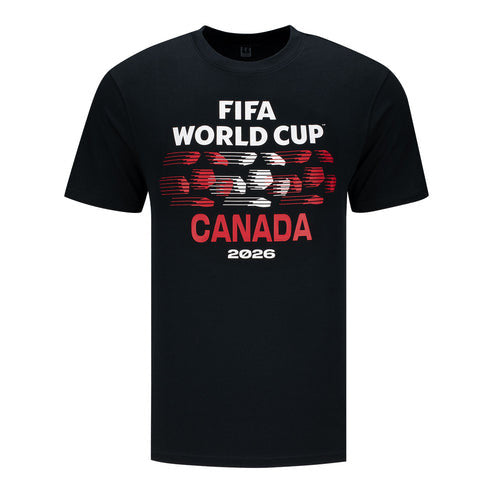 Canada FIFA World Cup 2026 Striped Soccer Ball Graphic T-Shirt - Black