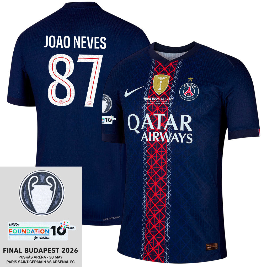 João Neves 87 Paris Saint-Germain 25/26 Final Match Detail Home Jersey – Men, Navy