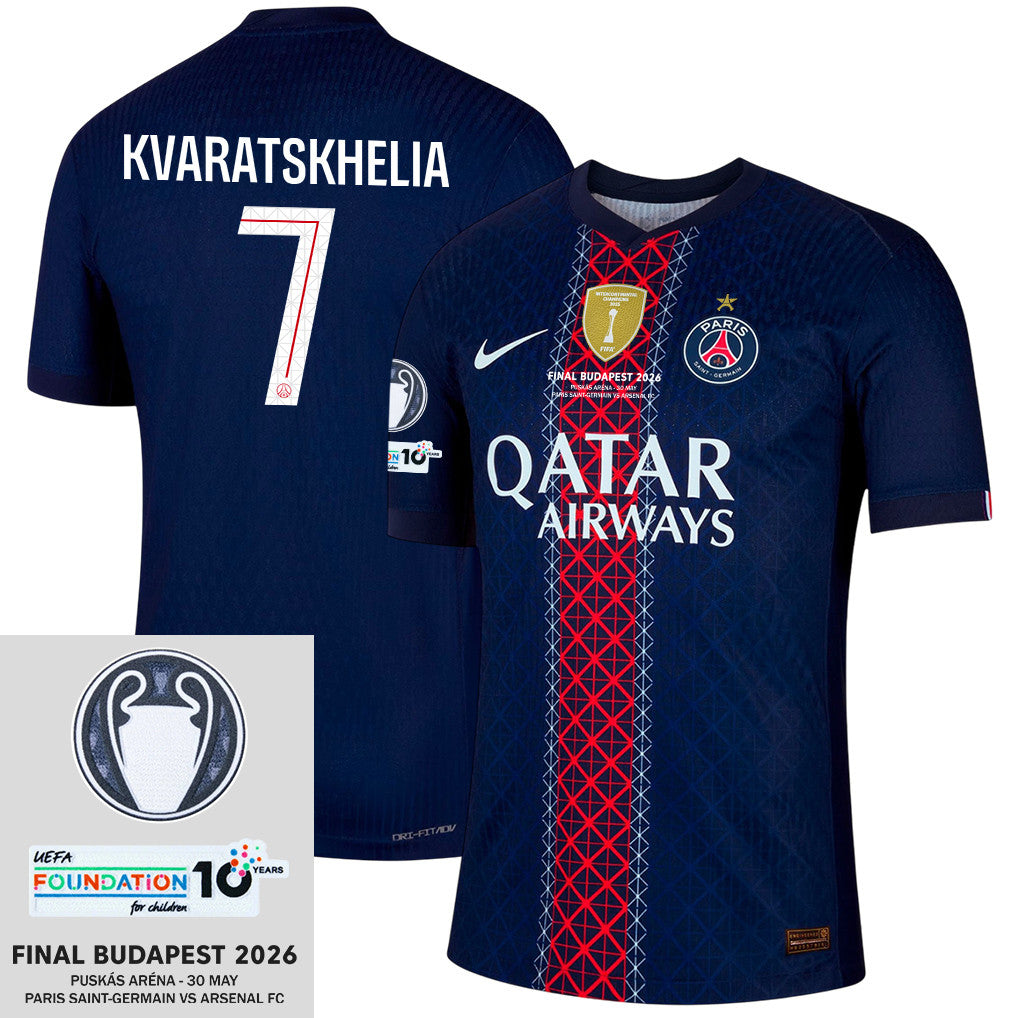 Khvicha Kvaratskhelia 7 Paris Saint-Germain 25/26 Final Match Detail Home Jersey – Men, Navy
