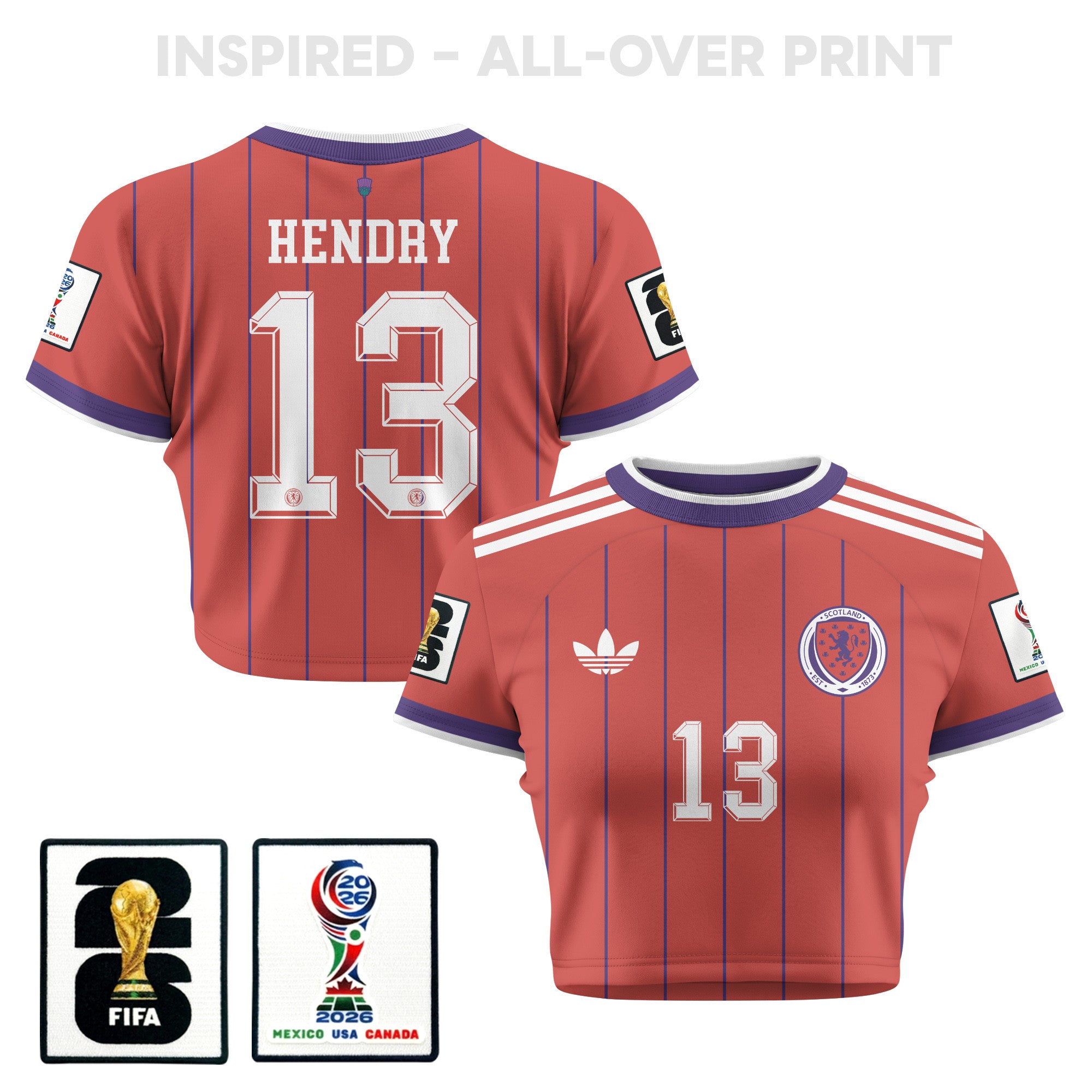 Jack Hendry 13 Scotland 2026 Women's Away All-Over Print Cropped Jersey - Red