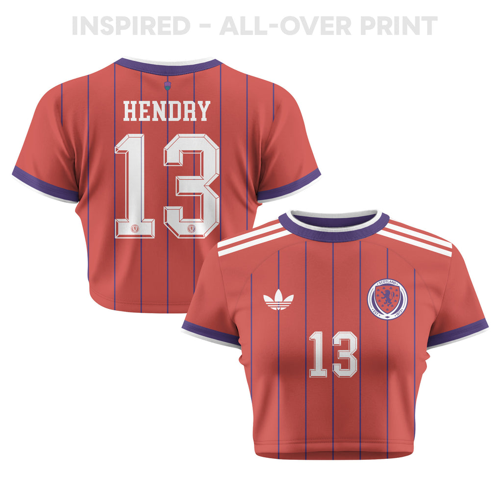 Jack Hendry 13 Scotland 2026 Women's Away All-Over Print Cropped Jersey - Red