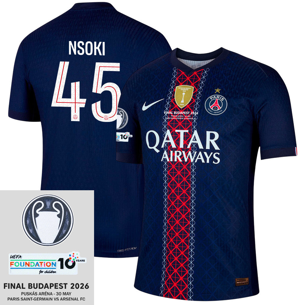 Noah Nsoki 45 Paris Saint-Germain 25/26 Final Match Detail Home Jersey – Men, Navy