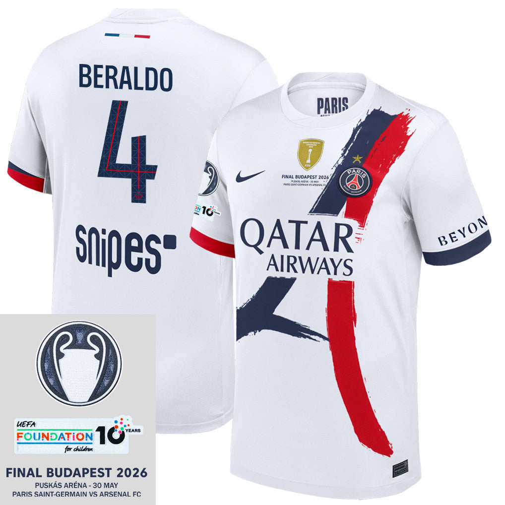 Lucas Beraldo 4 Paris Saint-Germain 25/26 Final Match Detail Away Jersey – Men, White