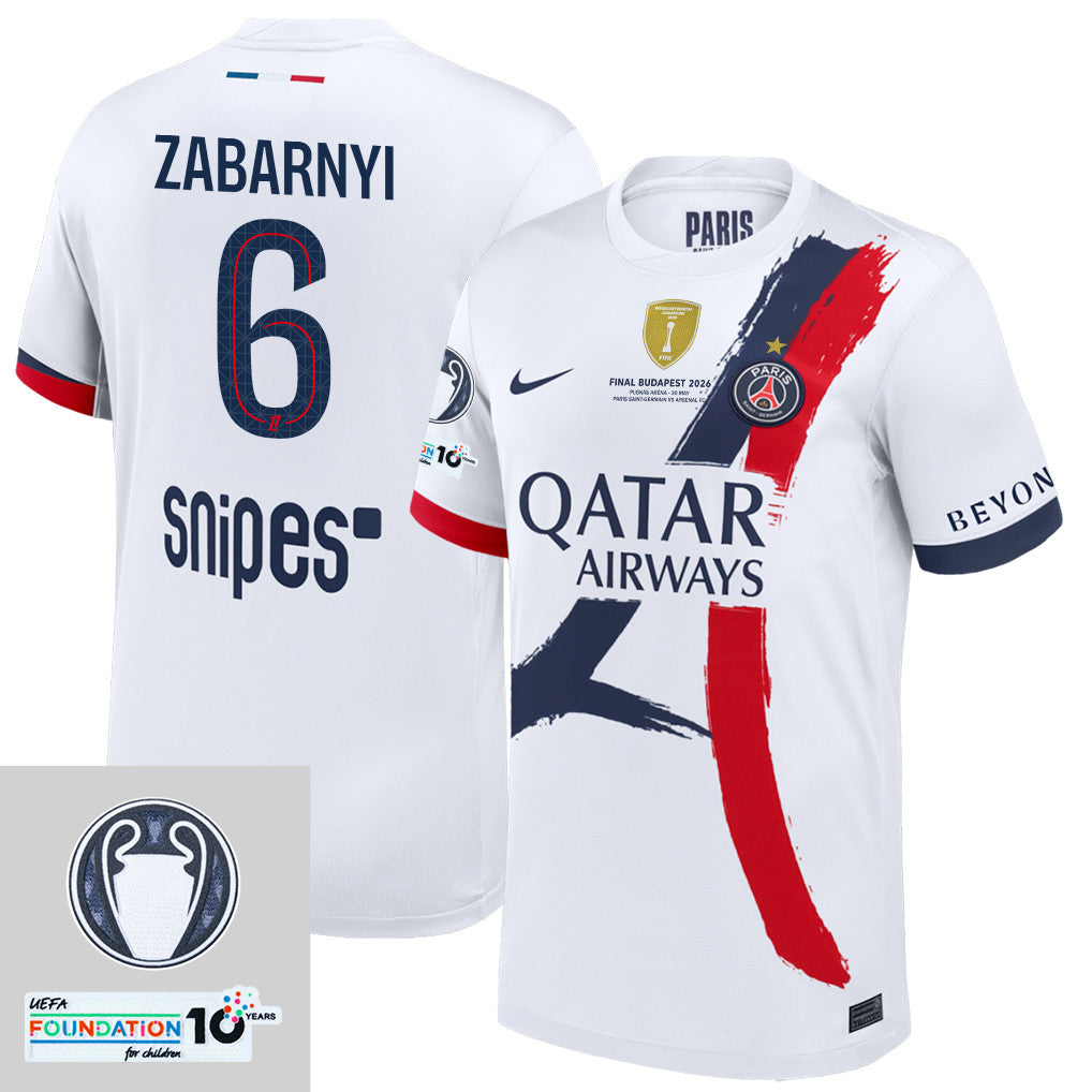 Illia Zabarnyi 6 Paris Saint-Germain 25/26 Final Match Detail Away Jersey – Men, White