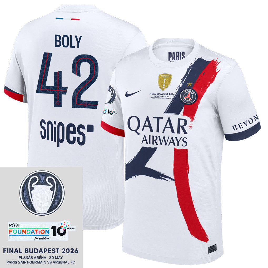 David Boly 42 Paris Saint-Germain 25/26 Final Match Detail Away Jersey – Men, White