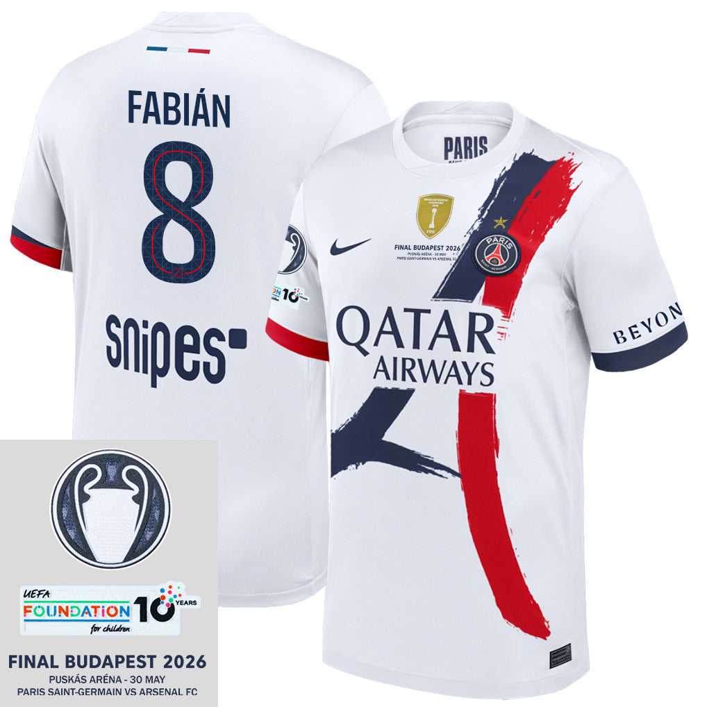 Fabián Ruiz 8 Paris Saint-Germain 25/26 Final Match Detail Away Jersey – Men, White