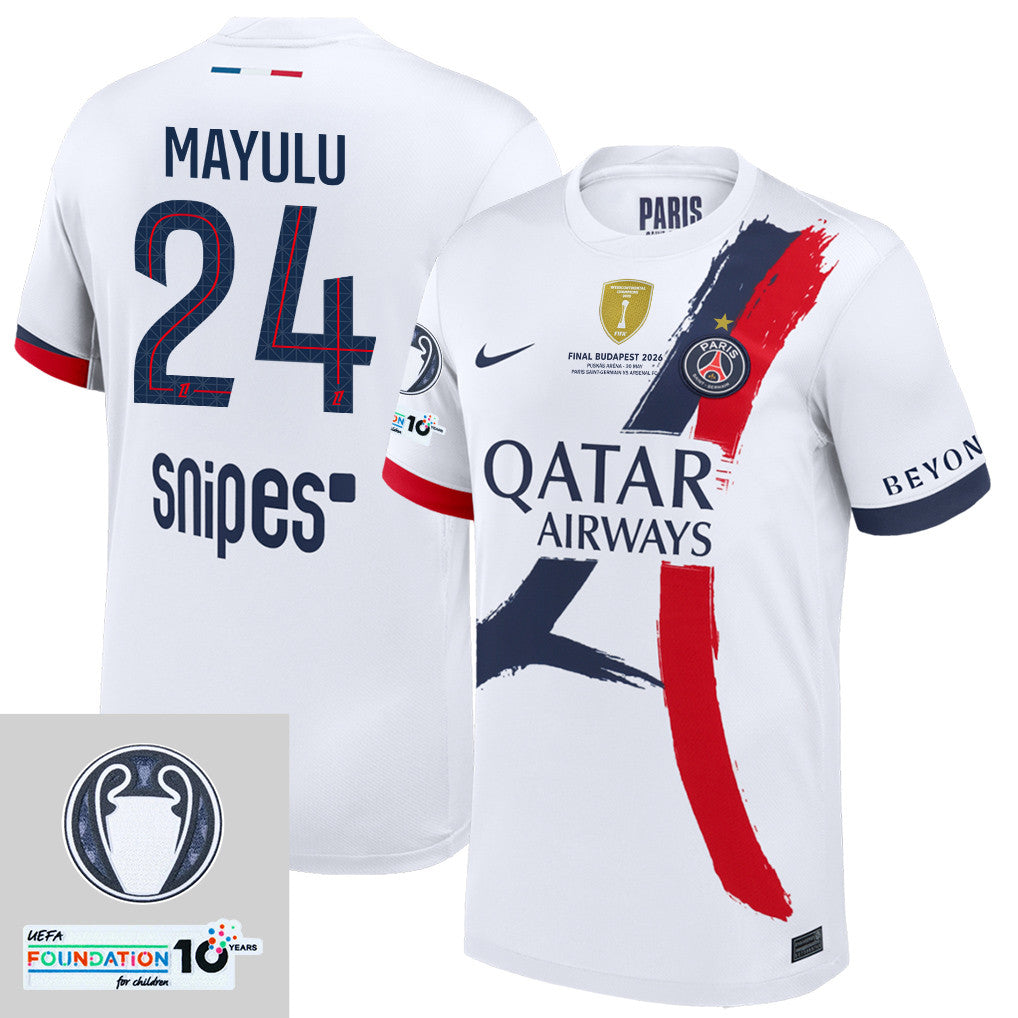 Senny Mayulu 24 Paris Saint-Germain 25/26 Final Match Detail Away Jersey – Men, White
