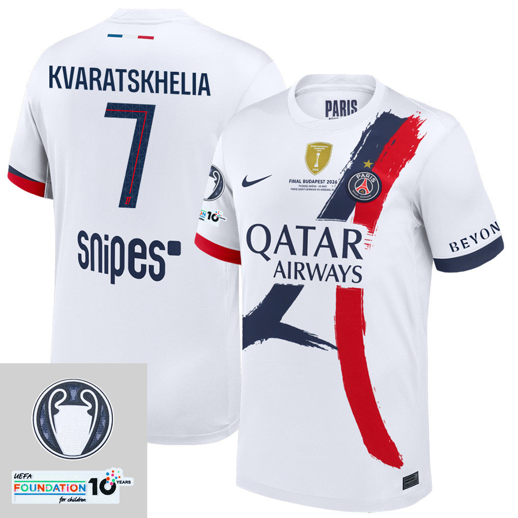 Khvicha Kvaratskhelia 7 Paris Saint-Germain 25/26 Final Match Detail Away Jersey – Men, White