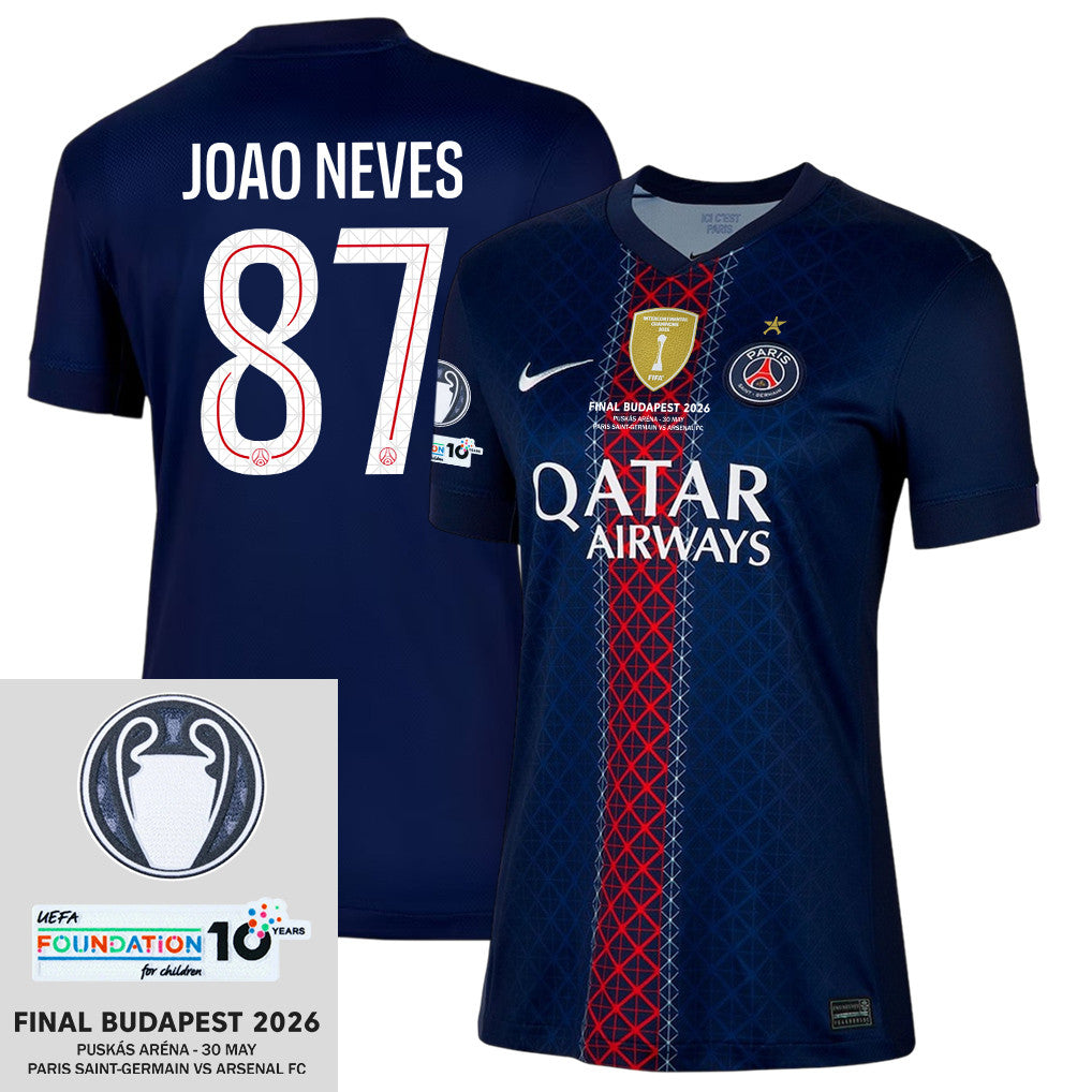 João Neves 87 Paris Saint-Germain 25/26 Final Match Details Edition Home Jersey - Women, Navy