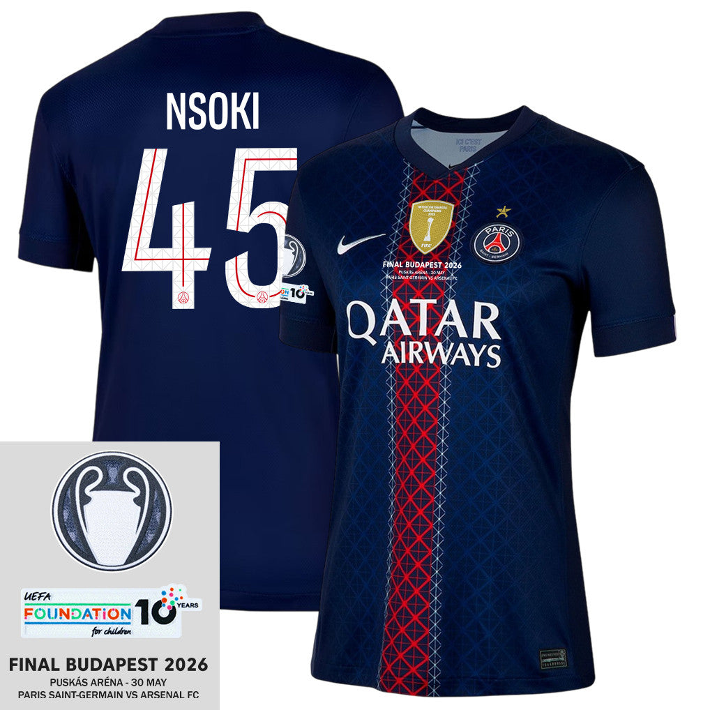 Noah Nsoki 45 Paris Saint-Germain 25/26 Final Match Details Edition Home Jersey - Women, Navy
