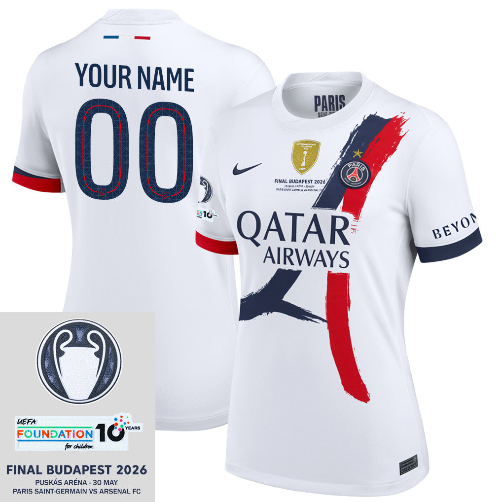 Paris Saint-Germain 25/26 Final Match Details Edition Custom Name Away Jersey - Women, White