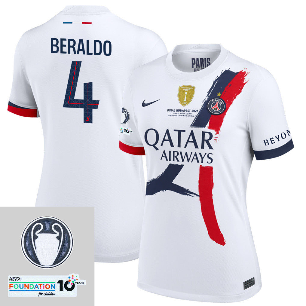 Lucas Beraldo 4 Paris Saint-Germain 25/26 Final Match Details Edition Away Jersey - Women, White
