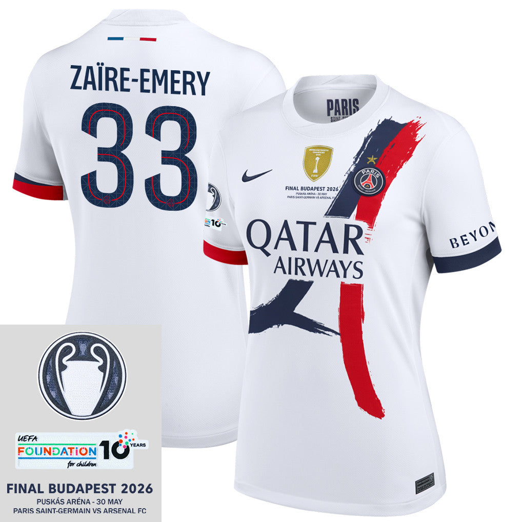 Warren Zaïre-Emery 33 Paris Saint-Germain 25/26 Final Match Details Edition Away Jersey - Women, White
