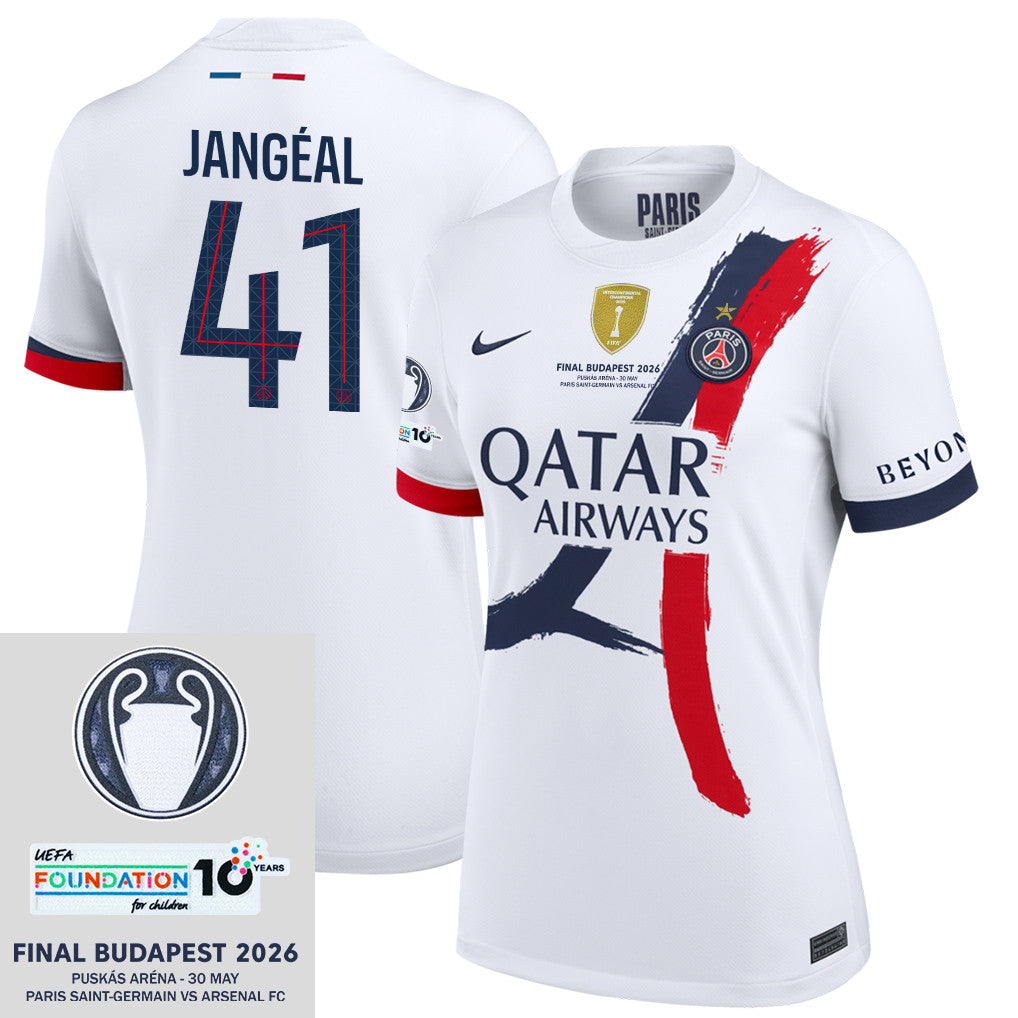 Mathis Jangeal 41 Paris Saint-Germain 25/26 Final Match Details Edition Away Jersey - Women, White