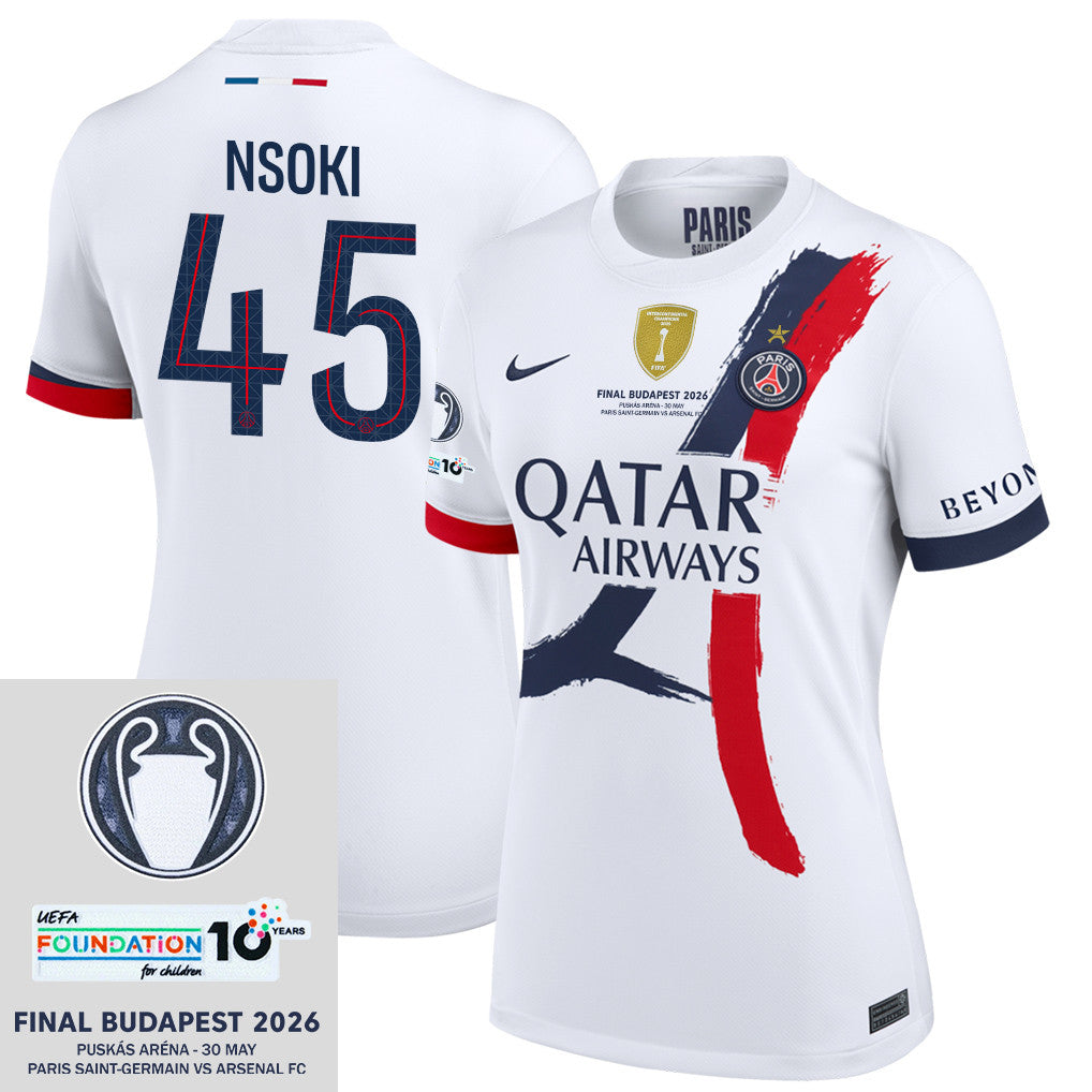 Noah Nsoki 45 Paris Saint-Germain 25/26 Final Match Details Edition Away Jersey - Women, White