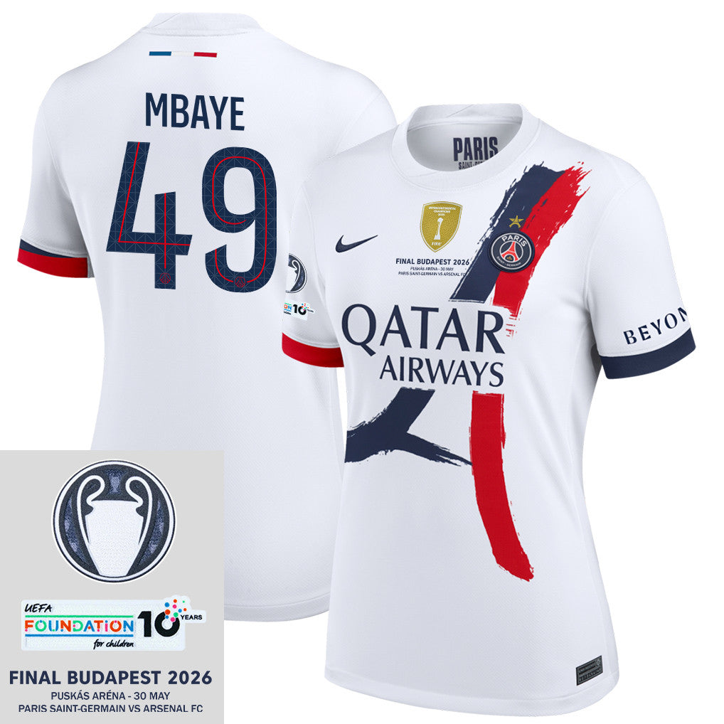 Ibrahim Mbaye 49 Paris Saint-Germain 25/26 Final Match Details Edition Away Jersey - Women, White