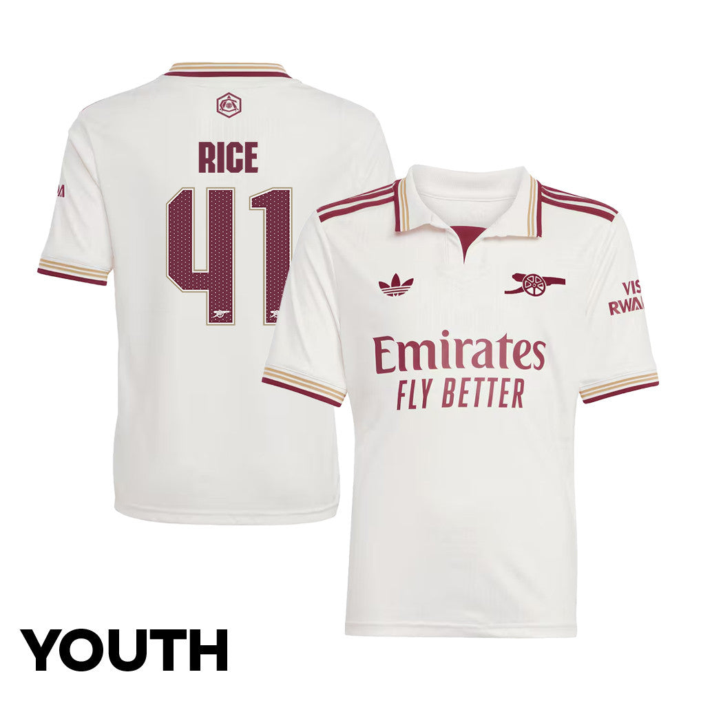 Declan Rice 41 Arsenal 25/26 Third YOUTH Jersey - White