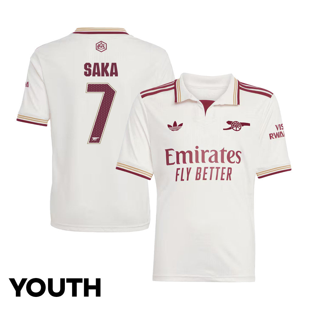 Bukayo Saka 7 Arsenal 25/26 Third YOUTH Jersey - White