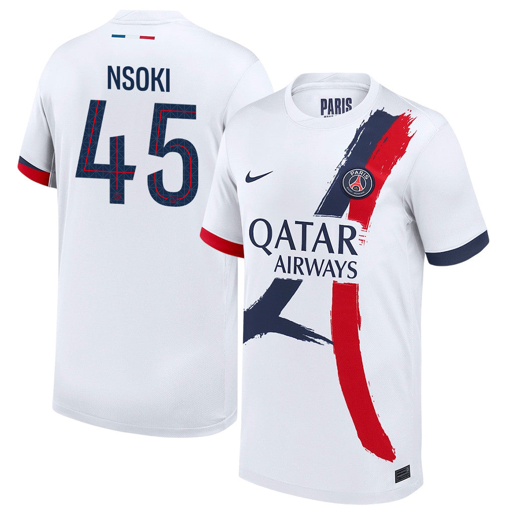 Noah Nsoki 45 Paris Saint-Germain 25/26 Away YOUTH Jersey - White