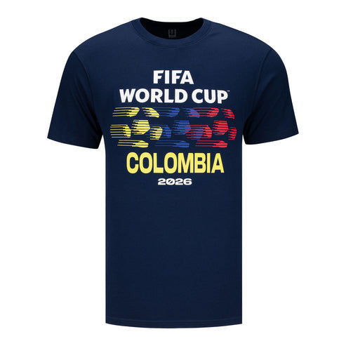 Colombia FIFA World Cup 2026 Striped Soccer Ball Graphic T-Shirt - Navy