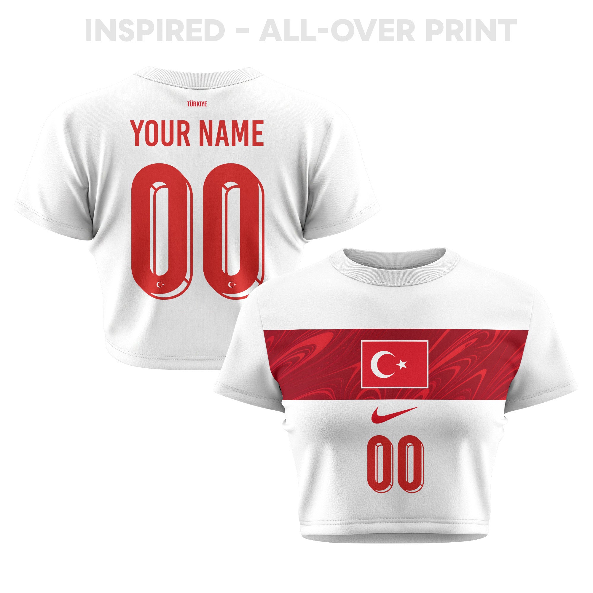 Turkey 2026 Women's Away Personalized All-Over Print Cropped Jersey - White