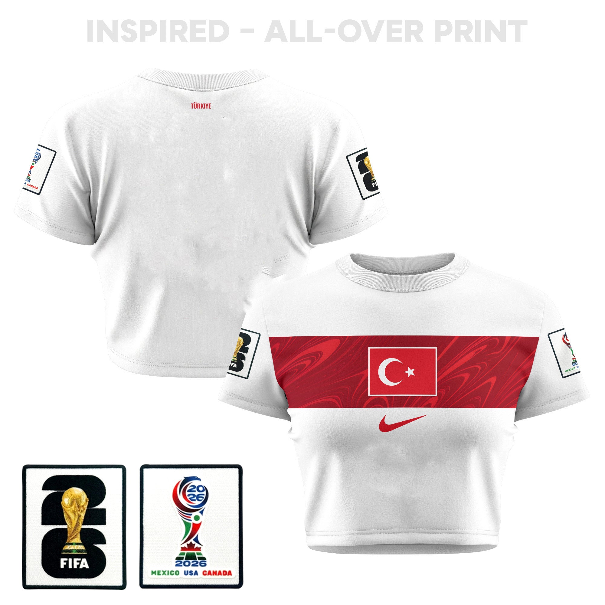Turkey 2026 Women's Away All-Over Print Cropped Jersey - White