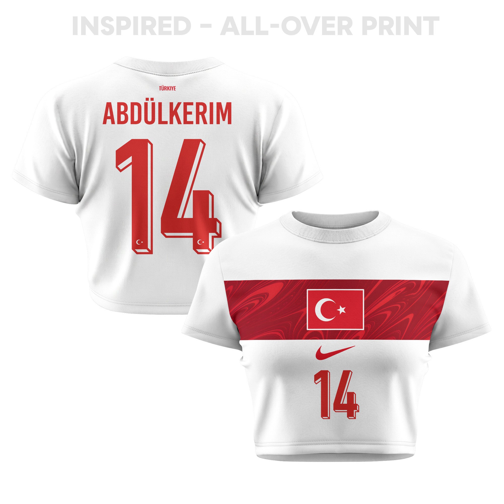 Abdulkerim Bardakci 14 Turkey 2026 Women's Away All-Over Print Cropped Jersey - White