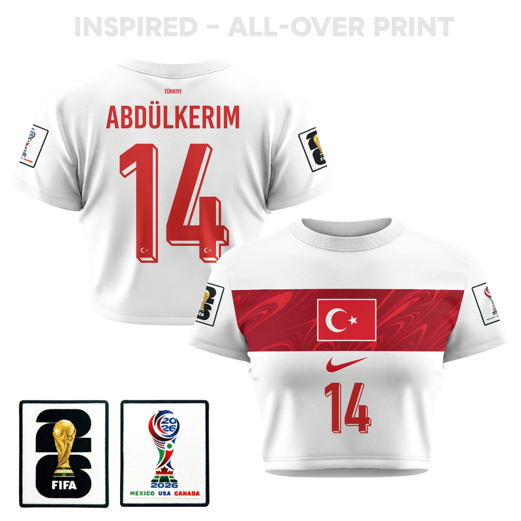 Abdulkerim Bardakci 14 Turkey 2026 Women's Away All-Over Print Cropped Jersey - White
