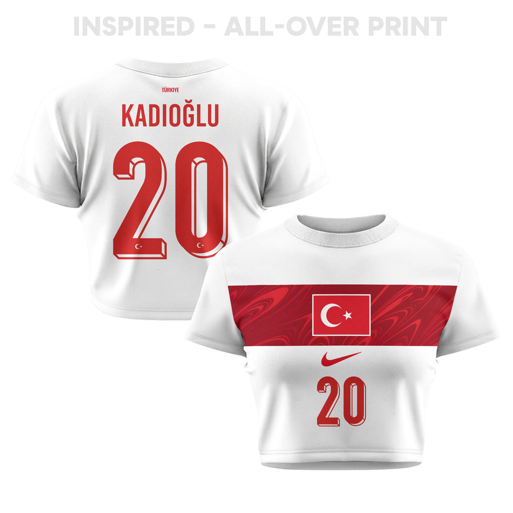 Ferdi Kadioglu 20 Turkey 2026 Women's Away All-Over Print Cropped Jersey - White