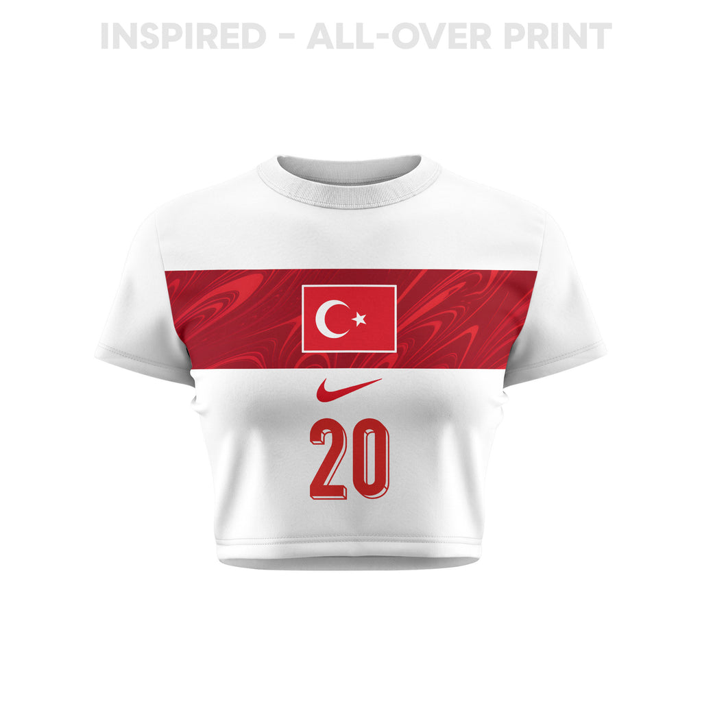 Ferdi Kadioglu 20 Turkey 2026 Women's Away All-Over Print Cropped Jersey - White