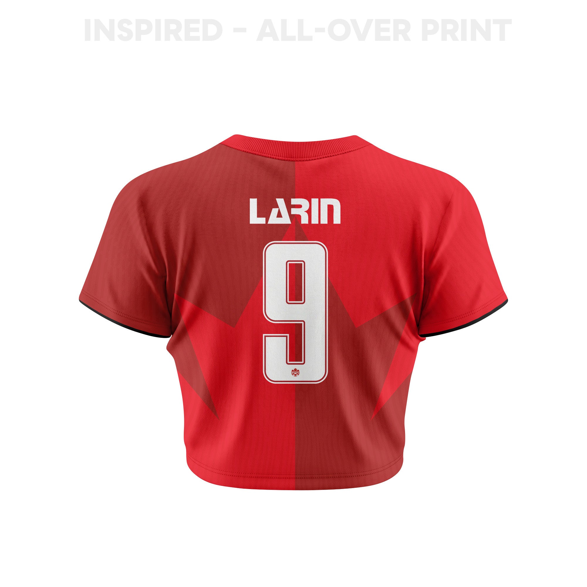Cyle Larin 9 Canada 2026 Women's Home All-Over Print Cropped Jersey - Red