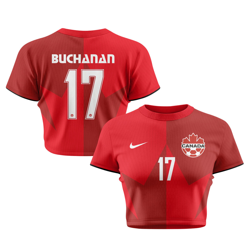 Kadeisha Buchanan 17 Canada 2026 Women's Home All-Over Print Cropped Jersey - Red
