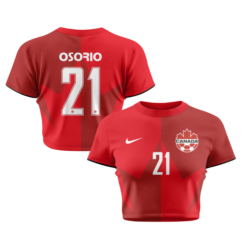 Jonathan Osorio 21 Canada 2026 Women's Home All-Over Print Cropped Jersey - Red