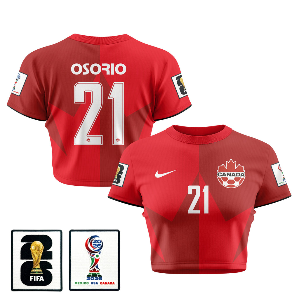 Jonathan Osorio 21 Canada 2026 Women's Home All-Over Print Cropped Jersey - Red