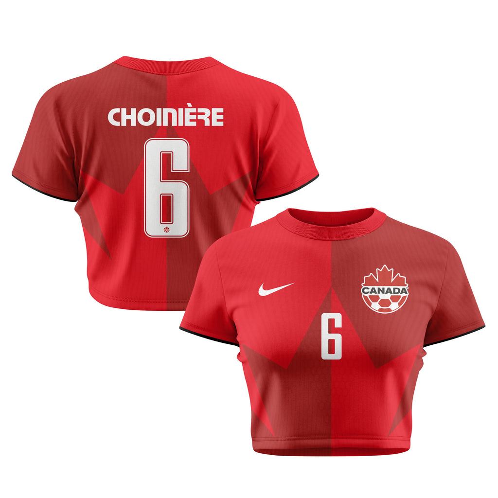 Mathieu Choinière 6 Canada 2026 Women's Home All-Over Print Cropped Jersey - Red