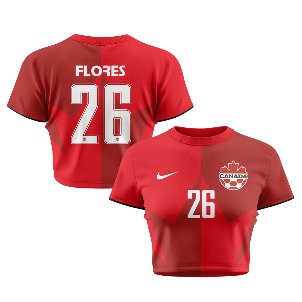 Marcelo Flores 26 Canada 2026 Women's Home All-Over Print Cropped Jersey - Red