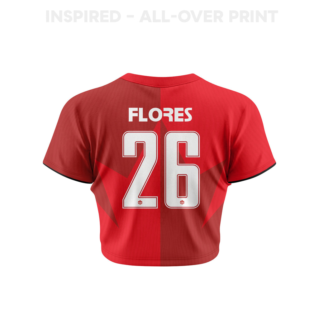 Marcelo Flores 26 Canada 2026 Women's Home All-Over Print Cropped Jersey - Red